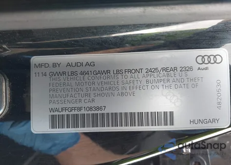 2015 Audi S3 2.0T Premium Plus z USA, uszkodzony, nr VIN WAUFFGFF8F1083867